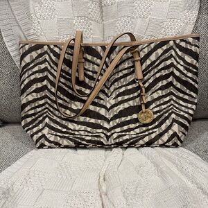 Michael Kors Zebra Print Tote - Black and Tan